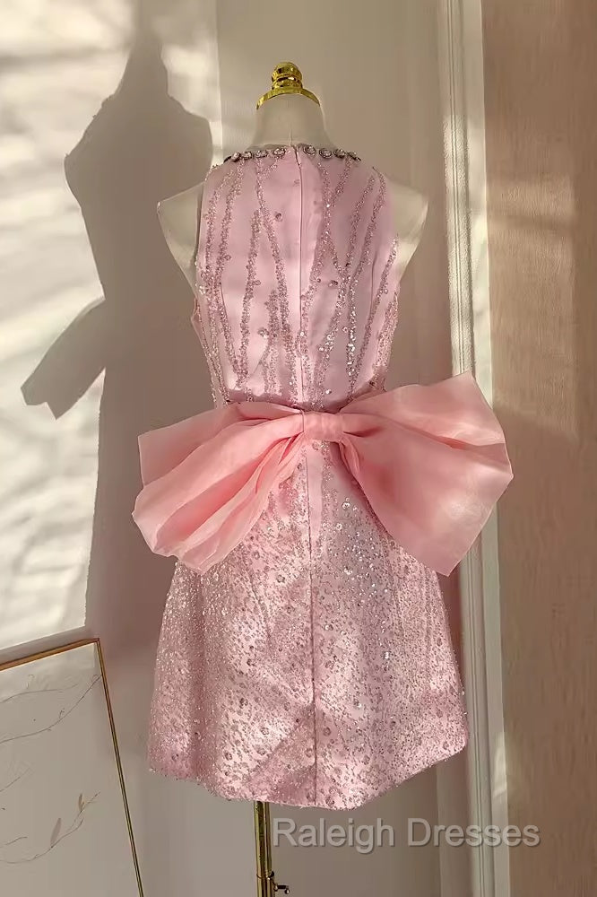 A Line Scoop Pink Sequin Travel Vacation Dresses Short Birthday Dresses Secondary image