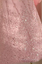 A Line Scoop Pink Sequin Travel Vacation Dresses Short Birthday Dresses