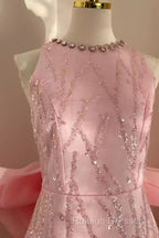 A Line Scoop Pink Sequin Travel Vacation Dresses Short Birthday Dresses