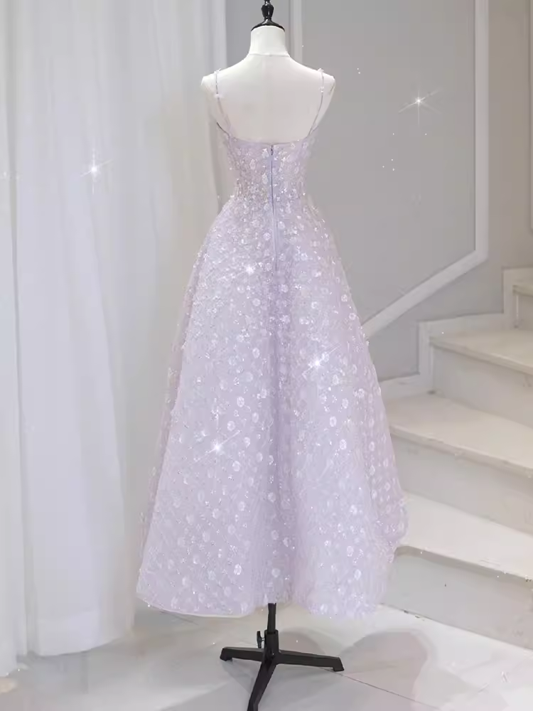 A-Line Sleeveless Pink Floral Long Prom Dresses