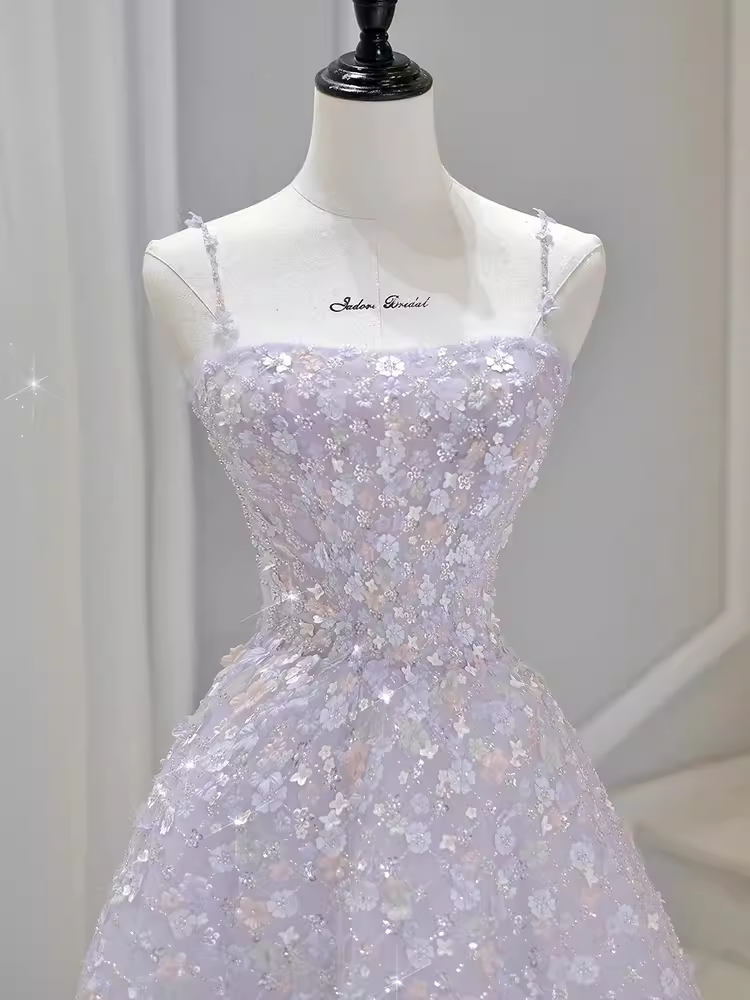 A-Line Sleeveless Pink Floral Long Prom Dresses