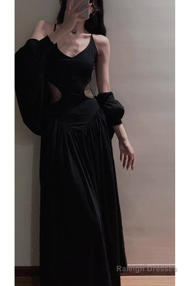 Sexy A Line Spaghetti Straps Black Beach Dress WomenS Vacation Dresses Birthday Dress