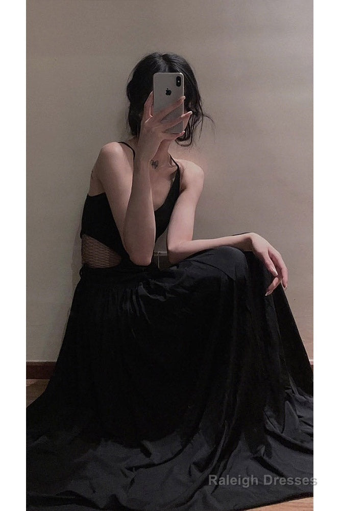 Sexy A Line Spaghetti Straps Black Beach Dress WomenS Vacation Dresses Birthday Dress