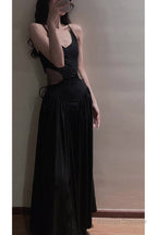 Sexy A Line Spaghetti Straps Black Beach Dress WomenS Vacation Dresses Birthday Dress