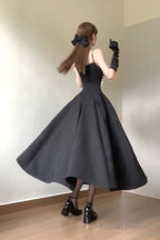 Sexy A Line Spaghetti Straps Black Satin WomenS Beach Dress Vacation Dresses Birthday Dress