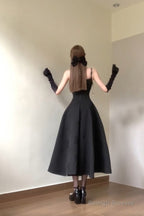 Sexy A Line Spaghetti Straps Black Satin WomenS Beach Dress Vacation Dresses Birthday Dress