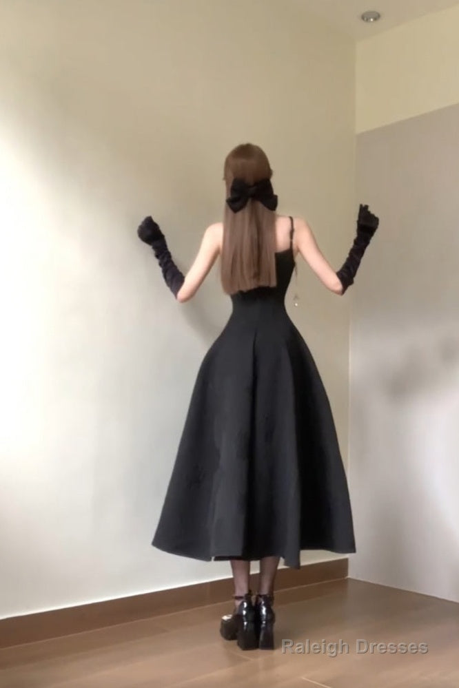 Sexy A Line Spaghetti Straps Black Satin WomenS Beach Dress Vacation Dresses Birthday Dress