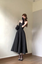 Sexy A Line Spaghetti Straps Black Satin WomenS Beach Dress Vacation Dresses Birthday Dress