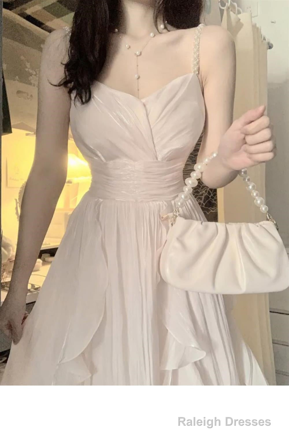 A-Line Spaghetti Straps Champagne Prom Dress Night Dresses Birthday Outfits
