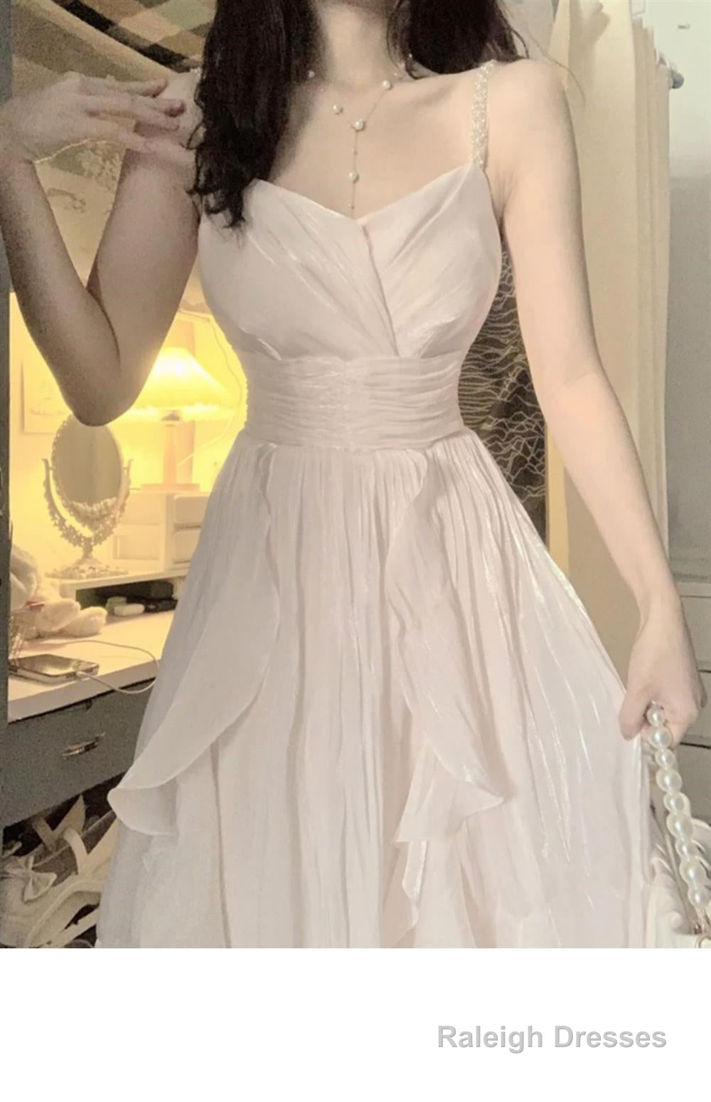 A-Line Spaghetti Straps Champagne Prom Dress Night Dresses Birthday Outfits