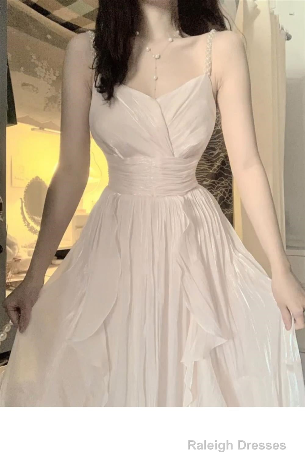 A-Line Spaghetti Straps Champagne Prom Dress Night Dresses Birthday Outfits