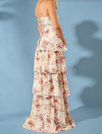 A-Line Spaghetti Straps Floor Length Floral Prom Dresses Chiffon Prom Dress