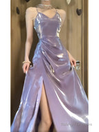 Sexy A Line Spaghetti Straps Grape WomenS Beach Dress Slit Vacation Dresses Birthday Dress