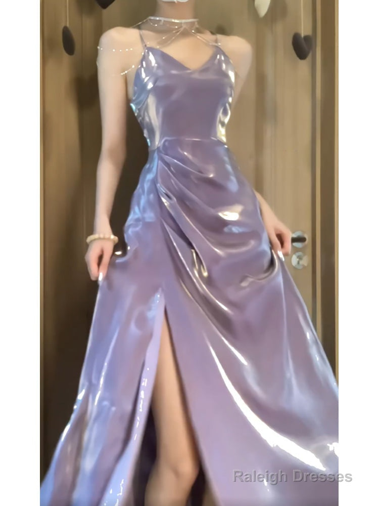 Sexy A Line Spaghetti Straps Grape WomenS Beach Dress Slit Vacation Dresses Birthday Dress