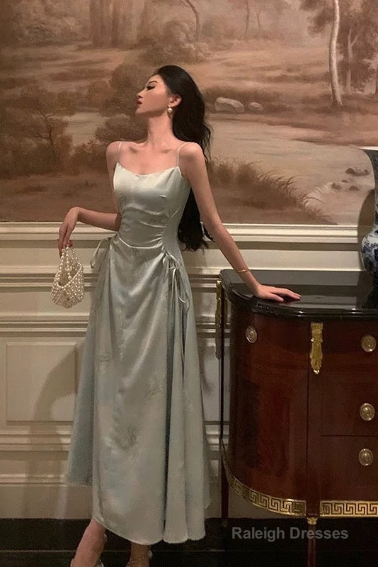 Sexy A Line Spaghetti Straps Green Floral Ruffles Prom Dresses Birthday Outfits Evening Gown