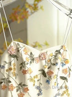 Sexy A Line Spaghetti Straps Ivory Floral Satin Prom Dresses Birthday Outfits Evening Gown