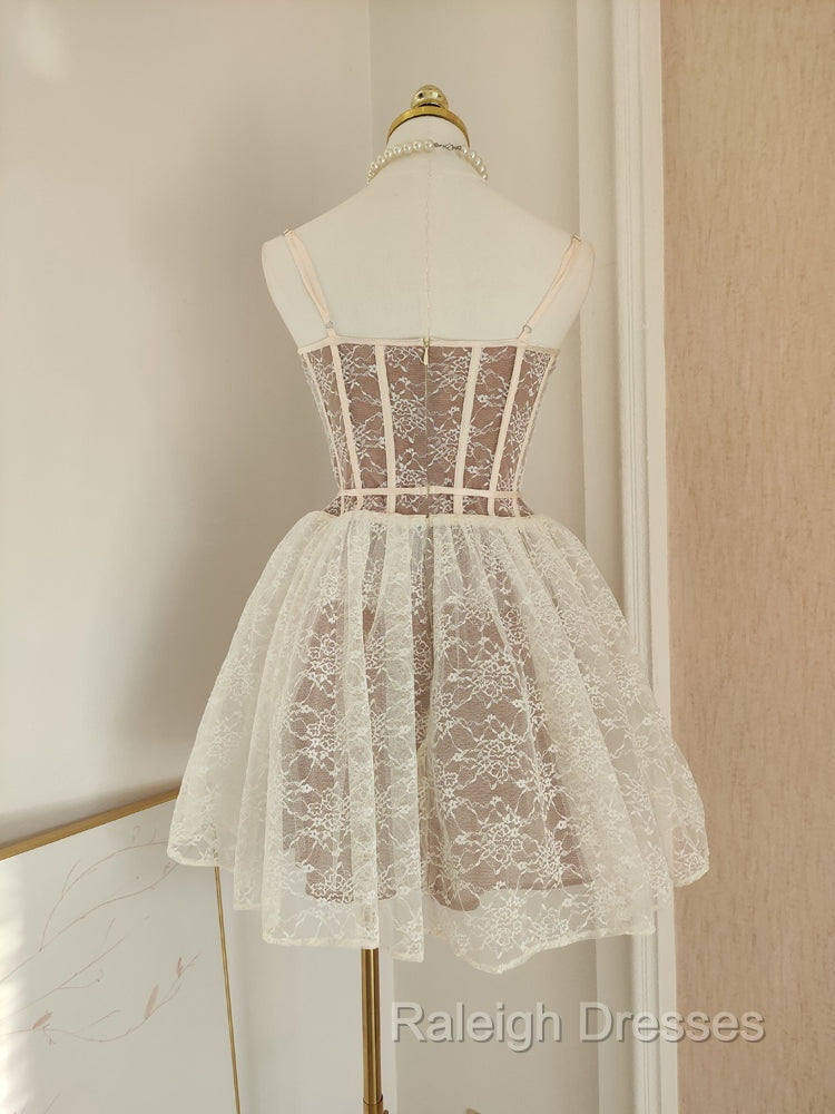 A Line Spaghetti Straps Lace Holiday Dresses Travel Vacation Dress Short Birthday Dresses