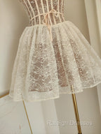 A Line Spaghetti Straps Lace Holiday Dresses Travel Vacation Dress Short Birthday Dresses