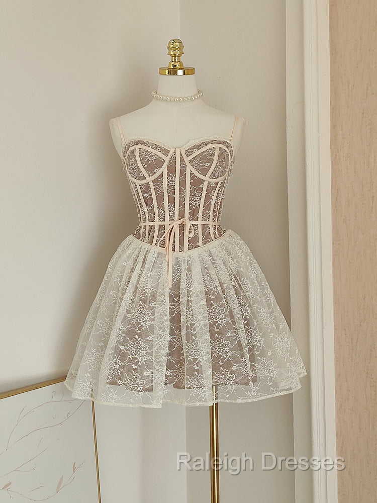 Sexy A Line Spaghetti Straps Lace Holiday Dress Travel Vacation Dresses Short Birthday Dress