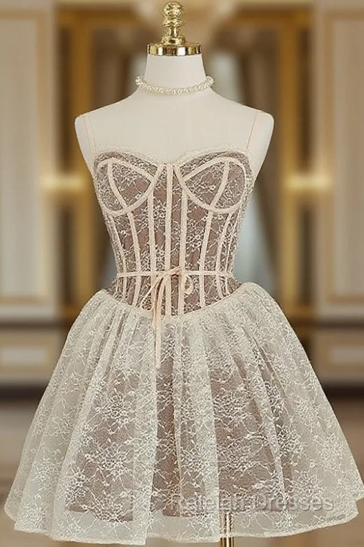 A Line Spaghetti Straps Lace Holiday Dresses Travel Vacation Dress Short Birthday Dresses Main image