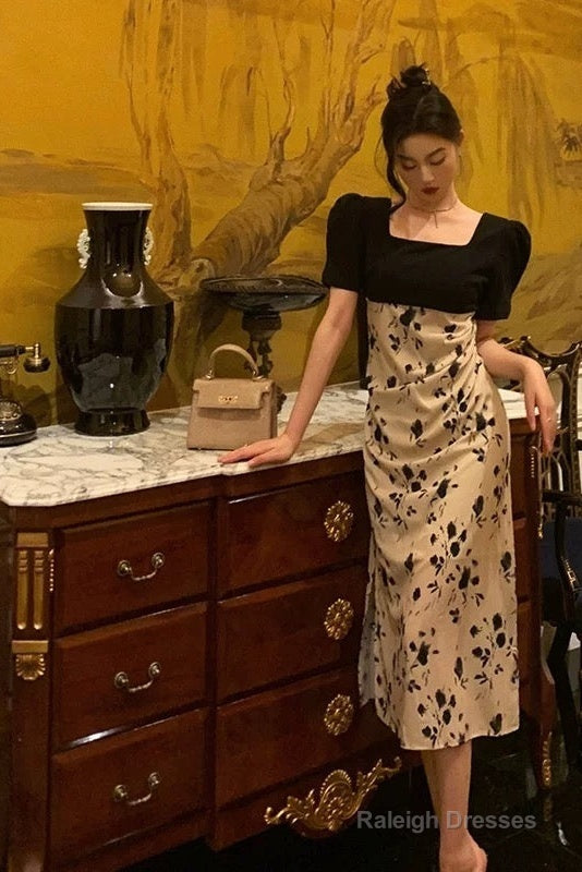 Sexy A Line Square Neckline Floral Black Prom Dresses Birthday Outfits Evening Gown Secondary image