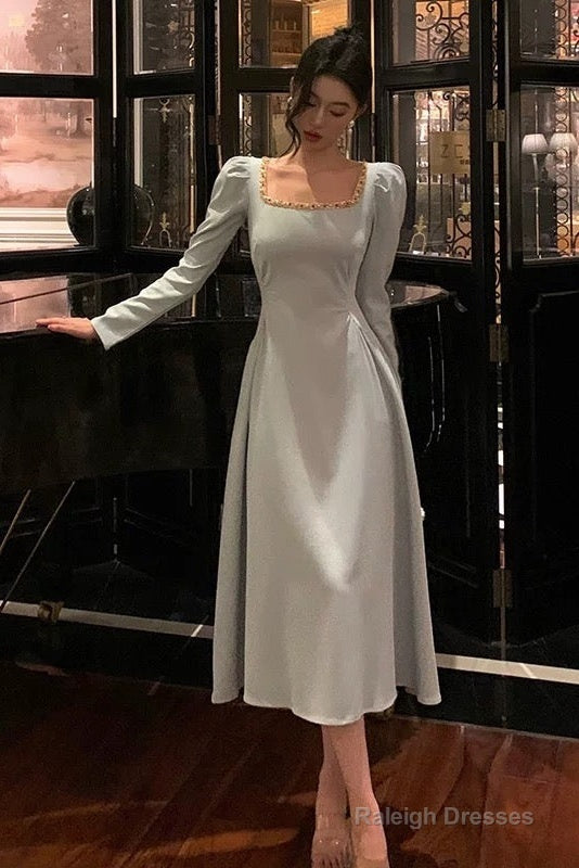 Sexy A Line Square Neckline Long Sleeves Prom Dresses Birthday Outfits Evening Gown Secondary image