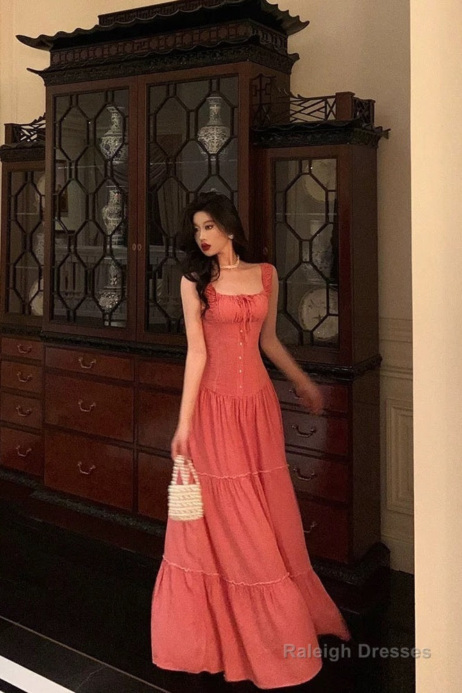 Sexy A Line Square Neckline Pink Long Prom Dresses Birthday Outfits Main image