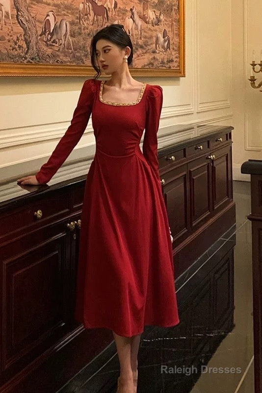 Sexy A Line Square Neckline Red Velvet Prom Dresses Birthday Outfits Evening Gown Secondary image