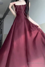 Sexy A Line Square Neckline Sleeveless WomenS Burgundy Holiday Dress Vacation Dresses Birthday Dress