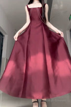 Sexy A Line Square Neckline Sleeveless WomenS Burgundy Holiday Dress Vacation Dresses Birthday Dress