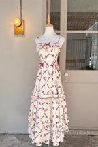 Sexy A Line Square Neckline Sleeveless WomenS Red Floral Holiday Dress Vacation Dresses Birthday Dress