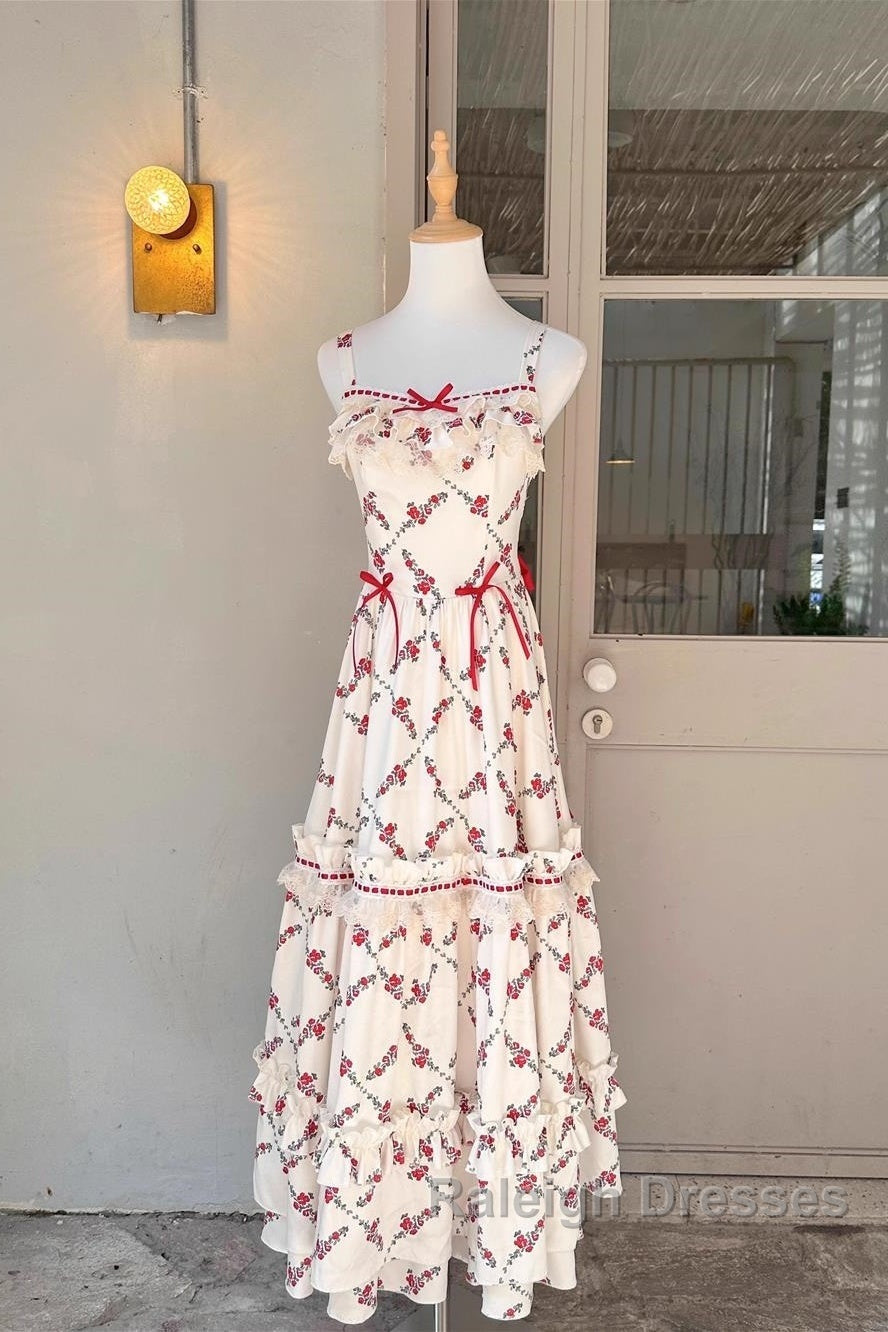 A Line Square Neckline Sleeveless WomenS Red Floral Holiday Dresses Vacation Dress Birthday Dresses