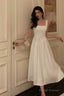Sexy A Line Square Neckline White Satin Prom Dresses Birthday Outfits Evening Gown