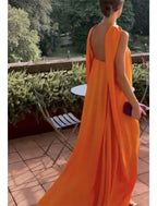 Sexy A Line Strapless Chiffon Organge Long Formal Prom Dress