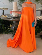 Sexy A Line Strapless Chiffon Organge Long Formal Prom Dress