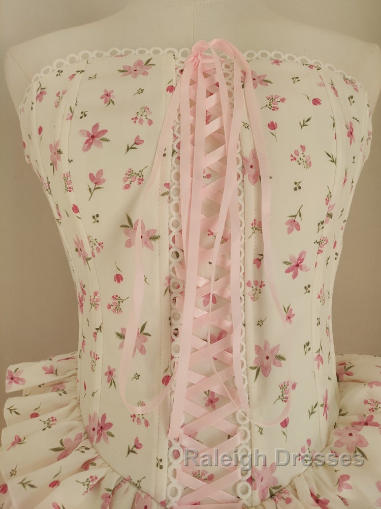 Sexy A Line Strapless Floral Holiday Dress Travel Vacation Dresses Short Chiffon Birthday Dress