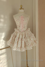 Sexy A Line Strapless Floral Holiday Dress Travel Vacation Dresses Short Chiffon Birthday Dress