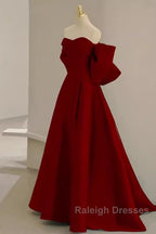 A Line Strapless Red Long Prom Dresses