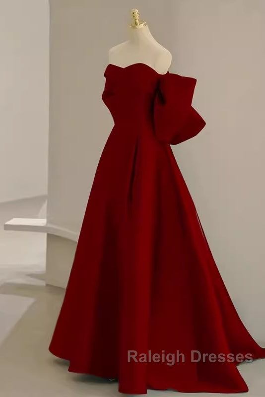 A Line Strapless Red Long Prom Dresses