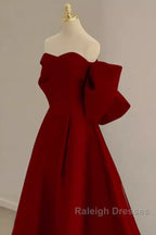 A Line Strapless Red Long Prom Dresses