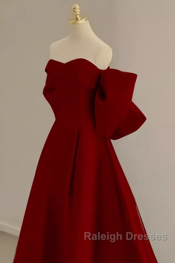 A Line Strapless Red Long Prom Dresses