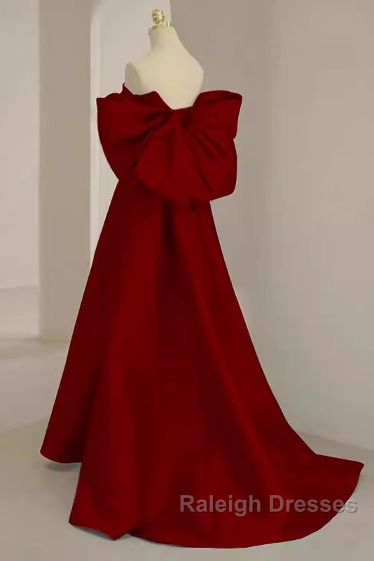 A Line Strapless Red Long Prom Dresses