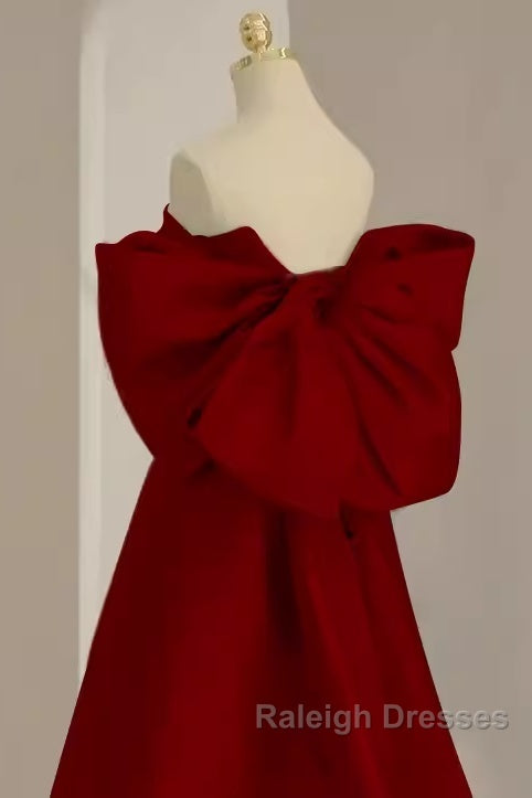 A Line Strapless Red Long Prom Dresses