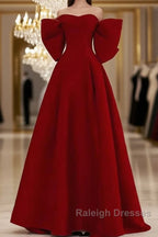 A Line Strapless Red Long Prom Dresses