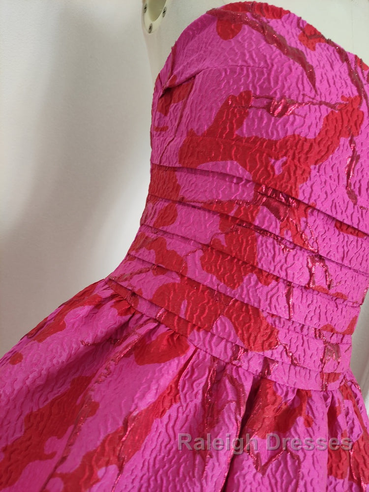 A Line Strapless Satin Pink Floral Vacation Dress Short Birthday Dresses