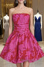 A Line Strapless Satin Pink Floral Vacation Dress Short Birthday Dresses