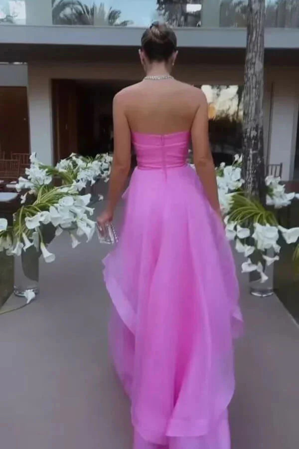 A-Line Strapless Sleeveless Prom Dresses Pink Prom Dresses