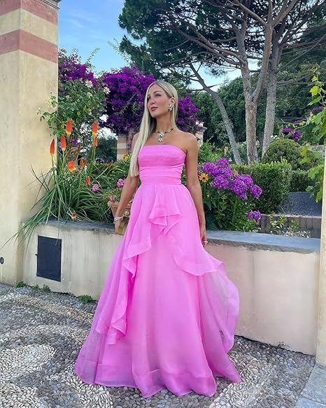 A-Line Strapless Sleeveless Prom Dresses Pink Prom Dresses