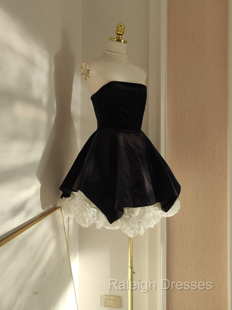 Sexy A Line Strapless Velvet Black Holiday Dress Travel Vacation Dresses Short Birthday Dress Secondary image