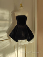Sexy A Line Strapless Velvet Black Holiday Dress Travel Vacation Dresses Short Birthday Dress